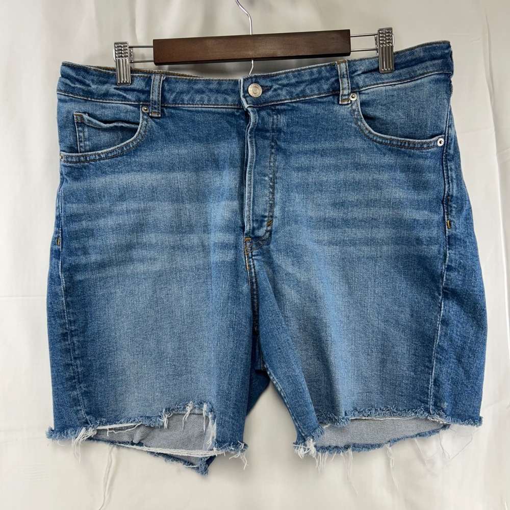 H&M &Denim Shorts Womens 16 Blue 90s Cutoff High Waist Button Fly Raw Hem